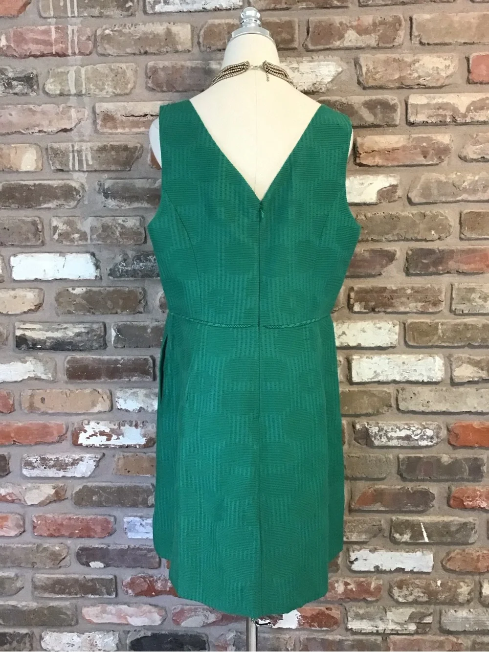 J. CREW Women's Emerald Green V-Neck Fit & Flare Pleated Knee Length Dress 14